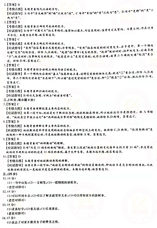2021年成人高考高起點(diǎn)語文真題及答案!-7 2021年成人高考高起點(diǎn)語文真題及答案!-7